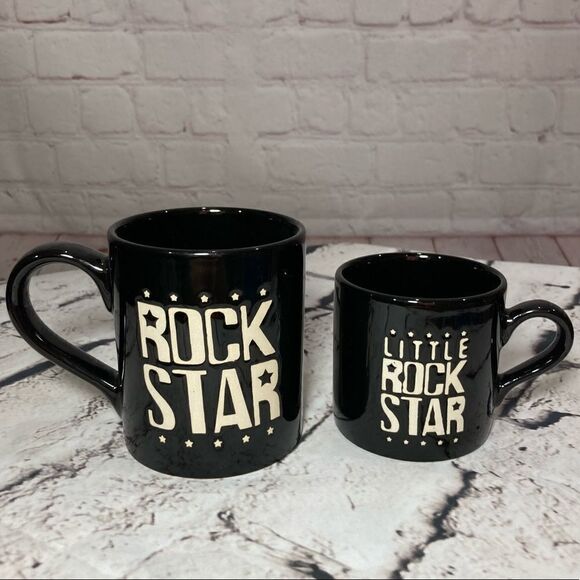 2 pc set Mugs 12oz Rock Star 8oz Little Rock Star! Daddy & Me - Picture 2 of 7